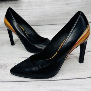 Paul Smith Black Multi Dusky Swirl Leather Pumps Heels Size 37‎